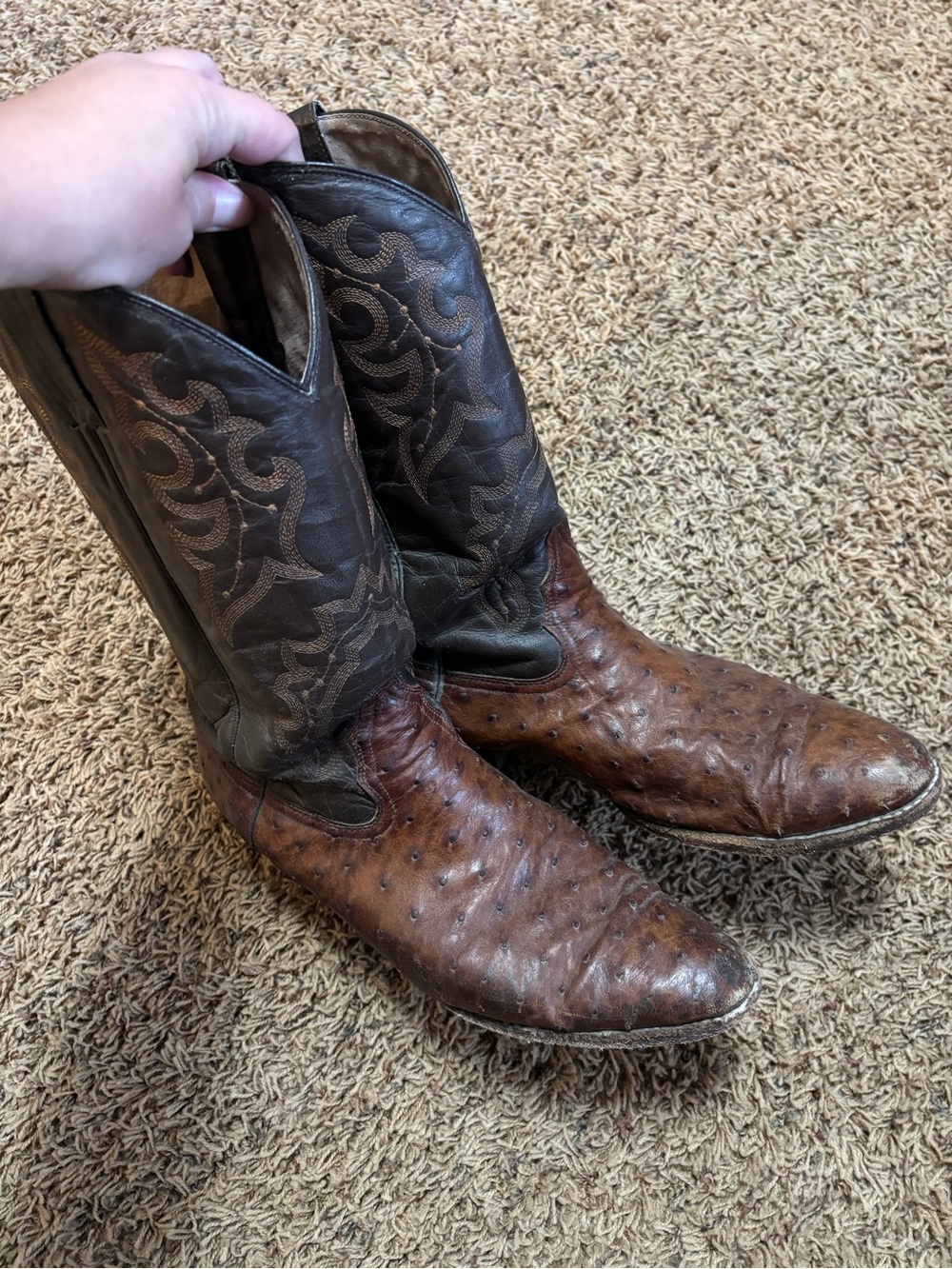 Men's Brown Western Ostrich Cowboy Boots